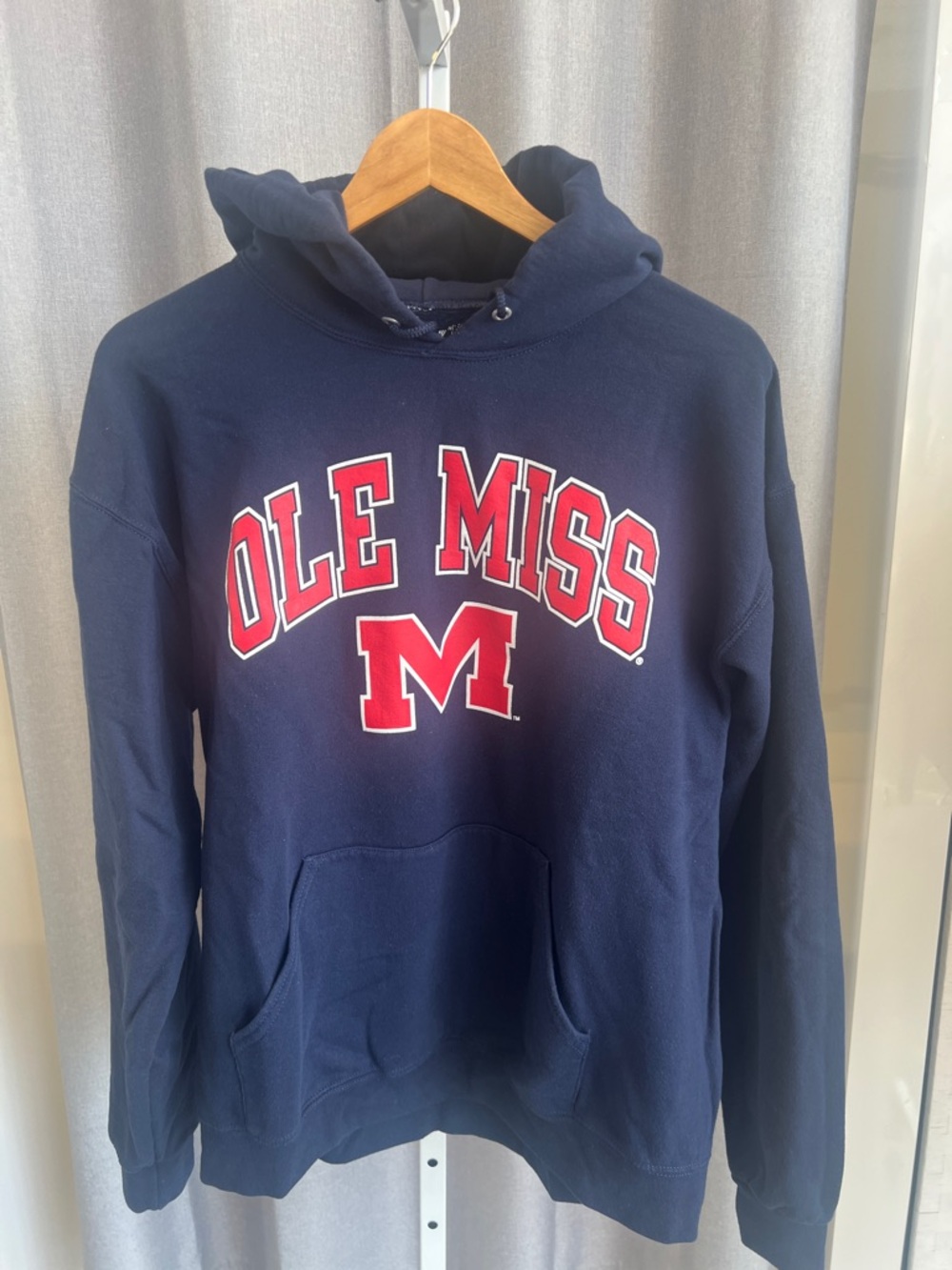 Ole Miss Navy Pullover Hoodie with Red Logo - Large